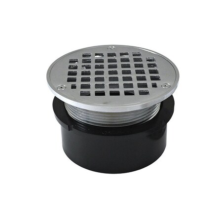 Jones Stephens 4in. ABS Hub Fit Drain Base with 3-1/2in. Metal Spud and 5in. Chrome Plated Strainer D53014